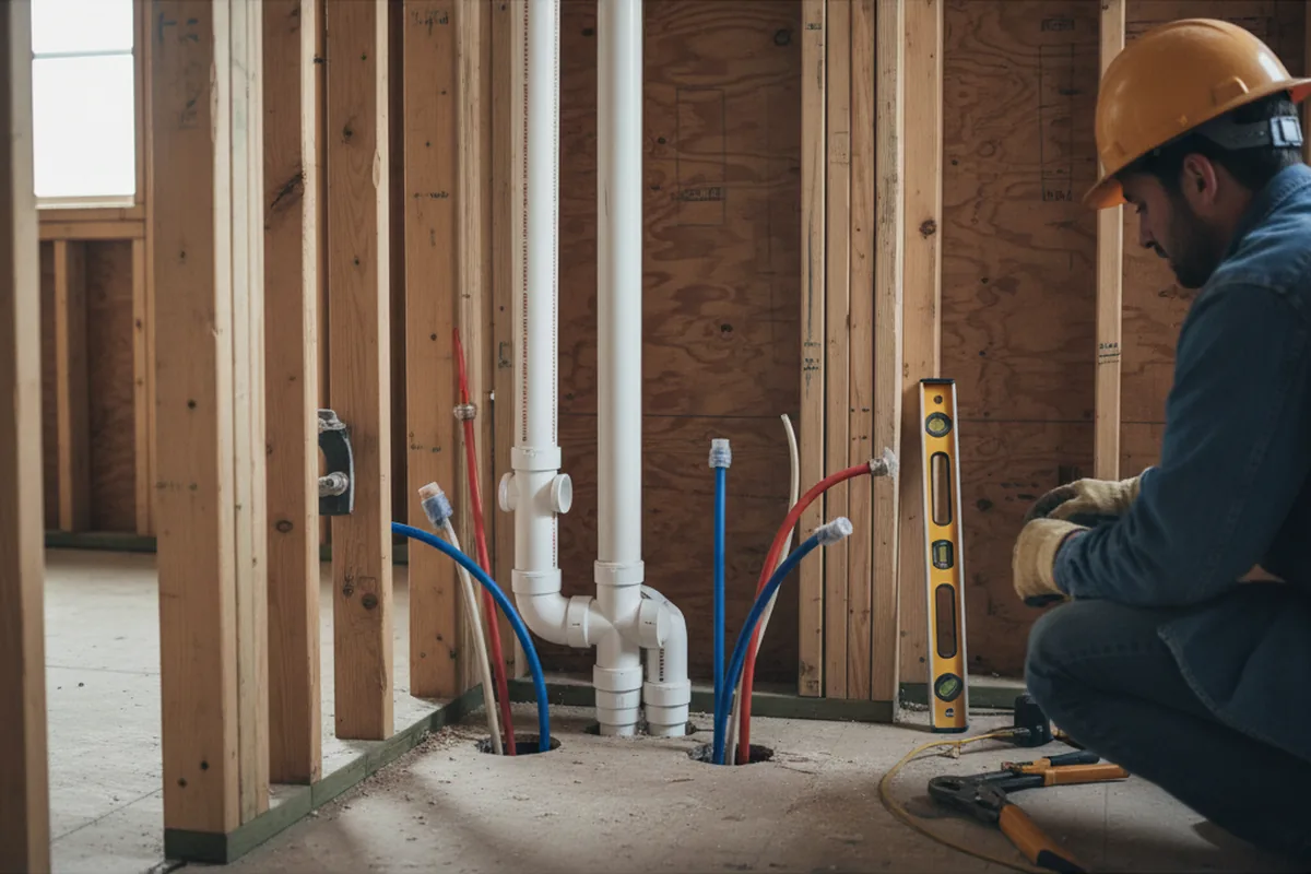 Drain and supply rough-in during Sump Pump Repair in Mount Clare